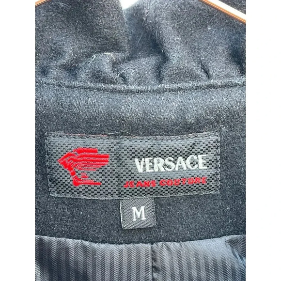 Versace Womens Long Sleeve Ruffle Collar Wool Peacoat Jacket Black Sz M - Picture 4 of 12